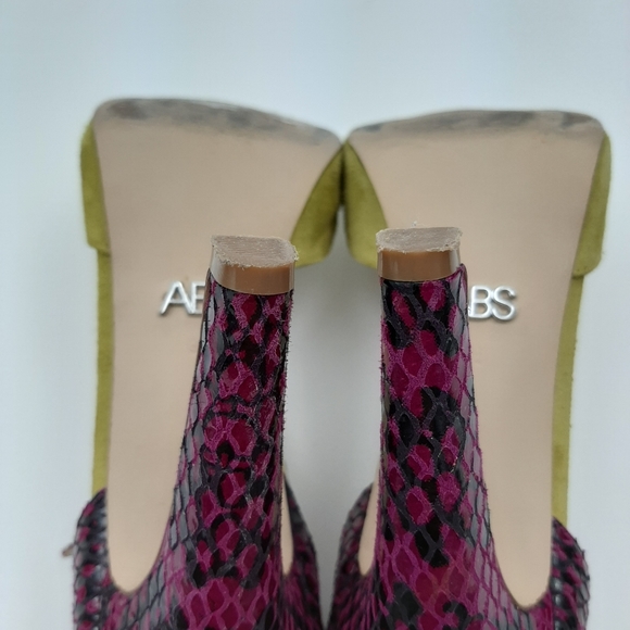 Allen Schwartz Citron Raspberry Deco Suede and Snakeskin Heels Size 9.5 - Picture 12 of 16